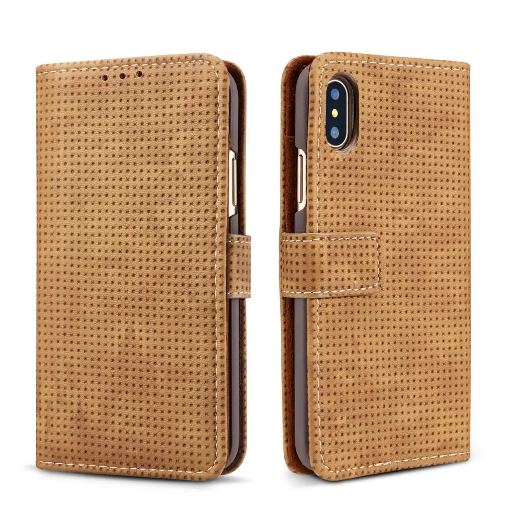 Светло-коричневый Флип-кожаный чехол для iPhone X, XR, XS, Max, 8, 7 Plus, 6, 6S Plus, чехол, сетчатый держатель для карт, кошелек, чехол для iPhone 5 5S se, чехол для телефона s - Цвет: Светло-коричневый