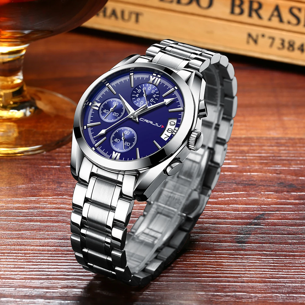 Relogio Masculino CRRJU мужские часы лучший бренд класса люкс водонепроницаемые 24 часа дата Кварцевые часы мужские кожаные спортивные наручные часы