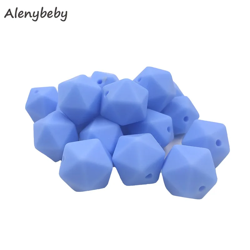China blue 50pc 17mm Silicone Teether Beads Safe Icosahedron Shaped Candy Mix Color Teething Silicone Bead Toy BPA Free DIY Necklace Making - Цвет: China blue