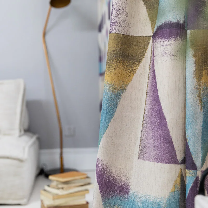 Modern Printed Cotton Curtains for Living Room Purple Thick Drapes Bedroom Triangle Kids Blinds Window Treatments Panel | Дом и сад