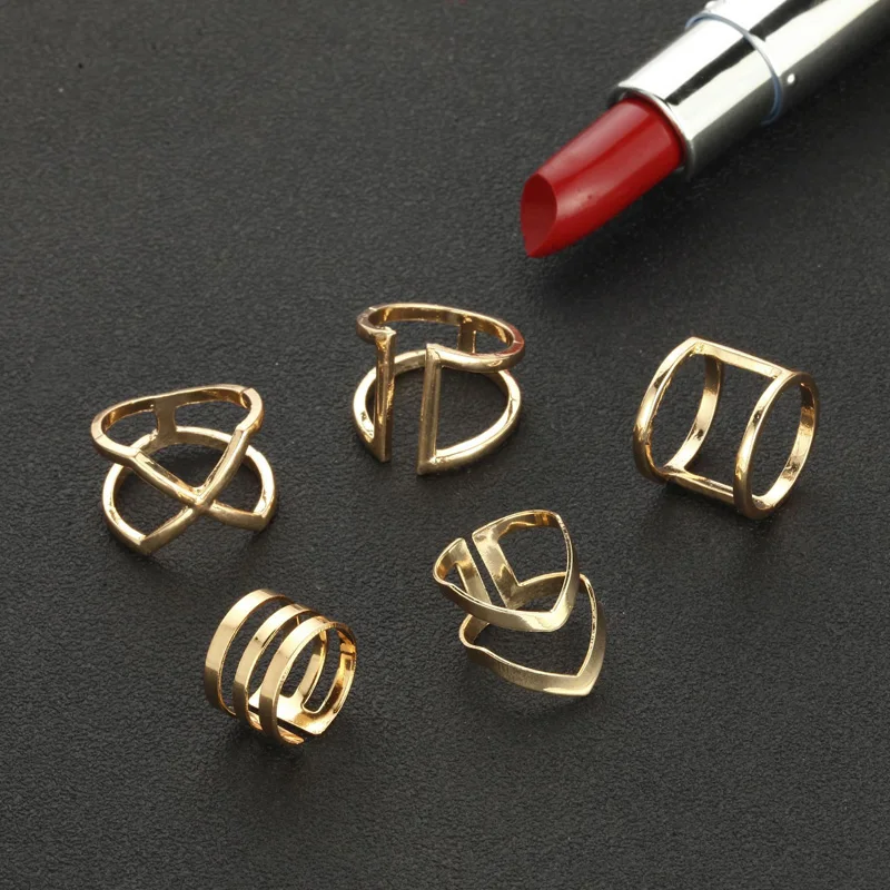 2018 новый 5 шт./компл. золото Цвет набор колец Bague Роковой панк сплава Геометрия Knuckle