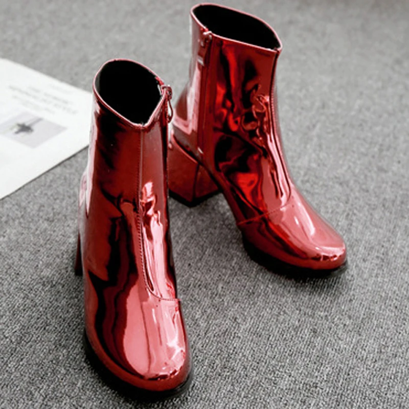 MONMOIRA Sexy Laser Patent Leather Ankle Boots for Women Round Toe High Heel Martin Winter Shoes SWE0322 | Обувь