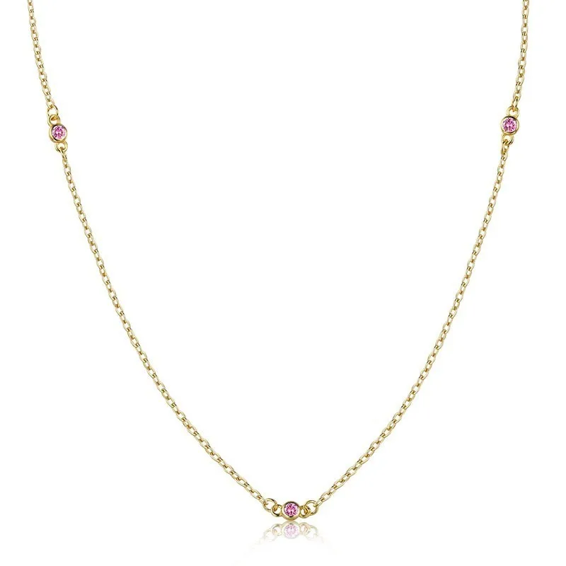 pink Тонкое милое 925 пробы, серебряное, золотое, круглое, CZ цепочки камней, колье, ожерелье для женщин, девушек, ювелирное изделие, колье - Окраска металла: pink