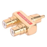 hot sell copper gold plated rca av audio video splitter plug adapter 1 male to 2 female converter connector adapter high quality