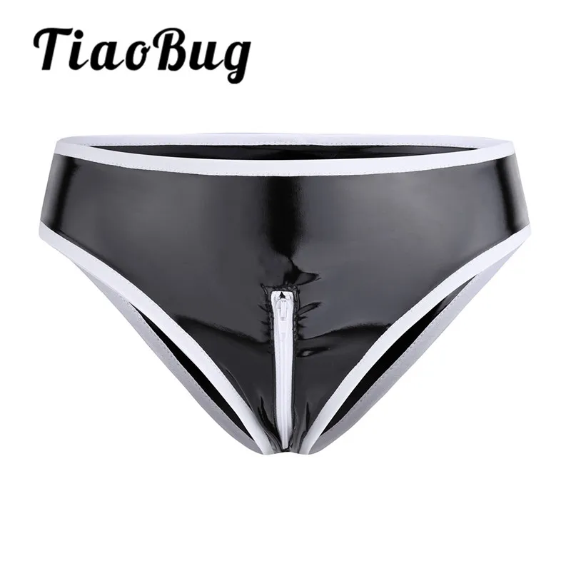 Женские лакированные трусы TiaoBug черные трусики на молнии с низкой посадкой и