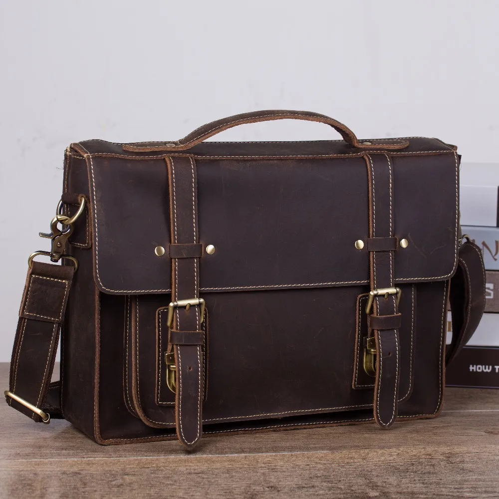 Винтажный Мужской портфель из натуральной кожи 13 дюймов деловая сумка воловьей