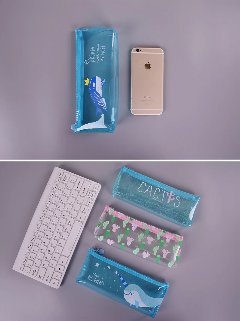 New color PVC transparent waterproof student pencil case school pencil cases for girl Silica gel pencil bag stationery