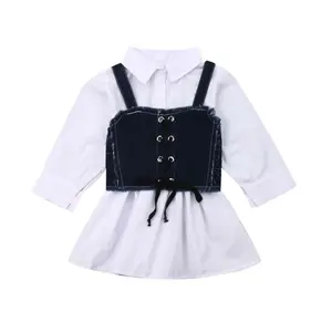 Платье для новорожденных девочек рубашка на бретельках с длинным рукавом Джинсовое + платье с длинным рукавом комплект летней одежды из 2 предметов