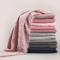 10 pclot cotton scarf beads bubble pearl wrinkle shawls hijab fringe crumple muslim scarvesscarf 55 color