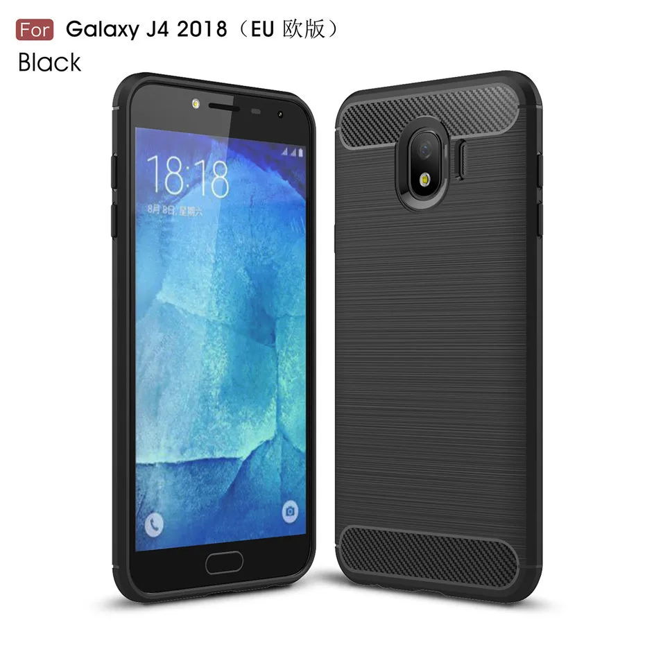 Черный Для samsung Galaxy J4 Чехол Силиконовый Тяжелая противоударный ТПУ углеродного волокна Мягкий силиконовый чехол для samsung Galaxy J4 крышка - Цвет: Черный