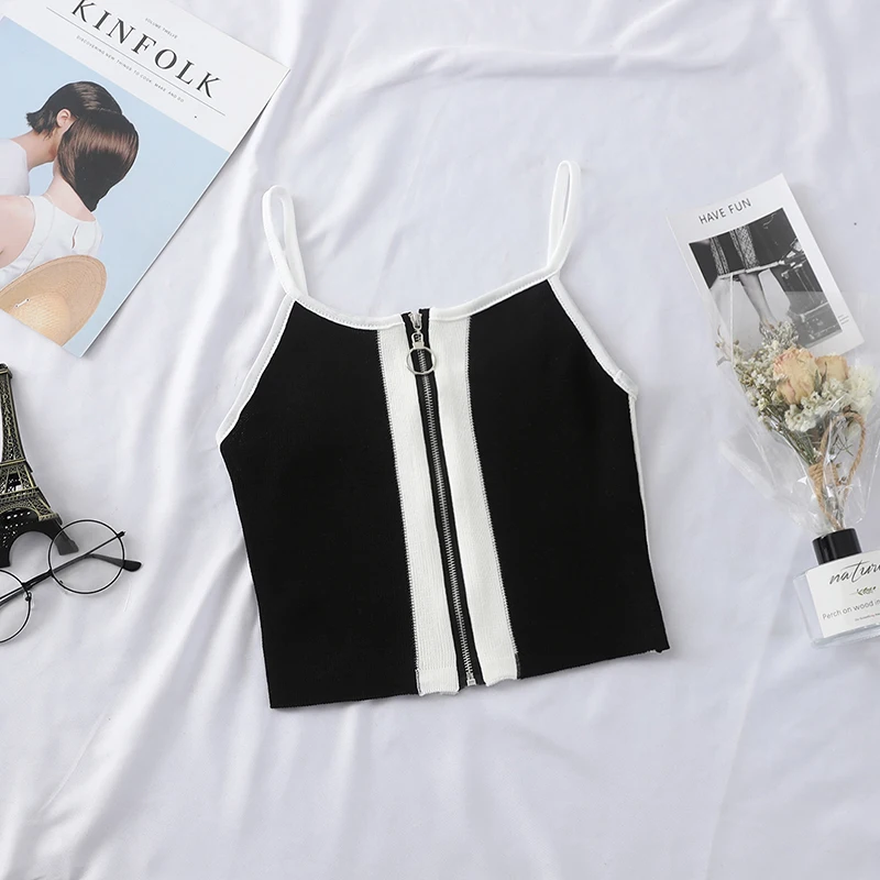 Женский Короткий трикотажный жилет ALPHALMODA на молнии с высокой талией|Майки| |