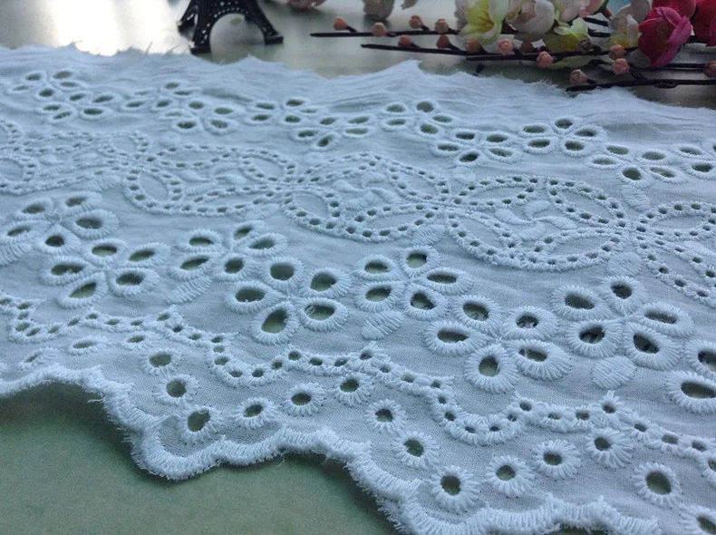 Высококачественная Белая хлопчатобумажная ткань ажурная вышитая кружевная