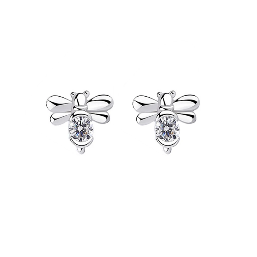 Bee Silver Earrings Studs Jewelry cute Lovely Honey Animal crystal for Women Girls Gift | Украшения и аксессуары