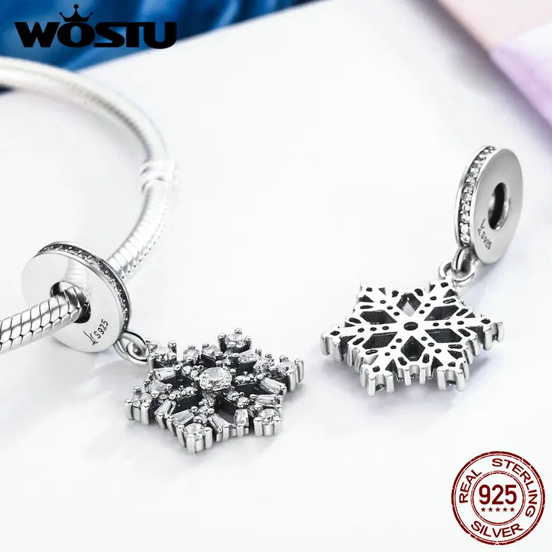 WOSTU Новое поступление 925 Серебряная Снежинка Висячие Бусины Подходят WOST браслет ожерелье ювелирные изделия подарок BKC266
