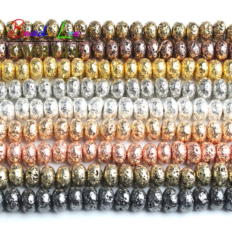 Wholesale Lava Stone Plating Volcanic Rock Round Rondelle Spacer Beads for Jewelry Making Diy Bead Bracelet 6 8 10mm 15 Inches | Украшения