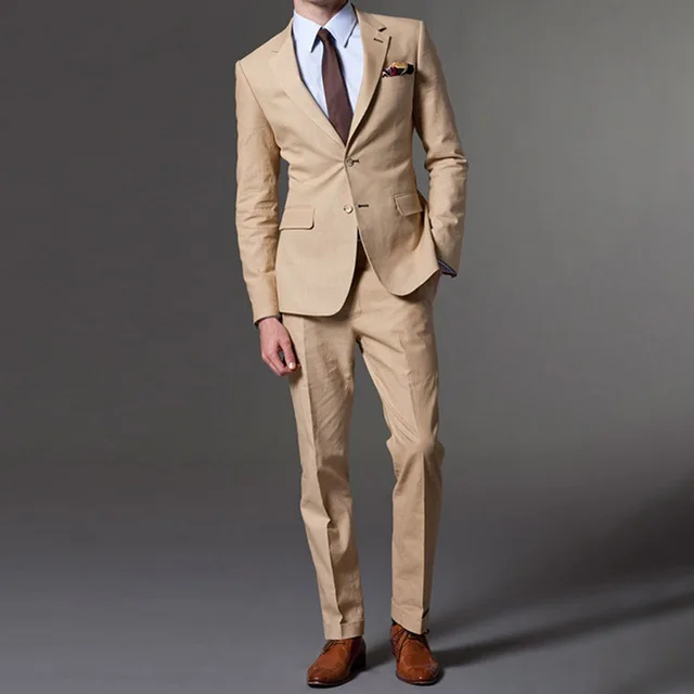 2019 Khaki Men's Slim Fit Business Suits Men Casual Dinner Party Suits Men Tailor Made High Quality 2 Pieces Suit Jacket Pants