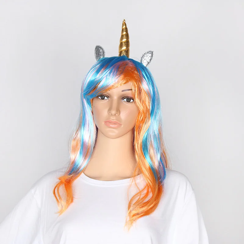 Радуга Единорог парик Хеллоуина вечерние поставок золото/серебро для свадьбы на