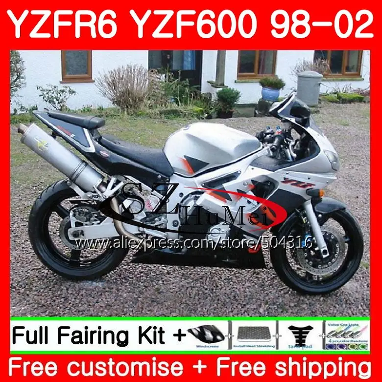 

Корпус для YAMAHA YZF600 YZF-R600 YZFR6 98 99 00 01 02 66SH15 YZF 600 черный серебристый YZF-R6 YZF R6 1998 1999 2000 2001 2002 обтекатель