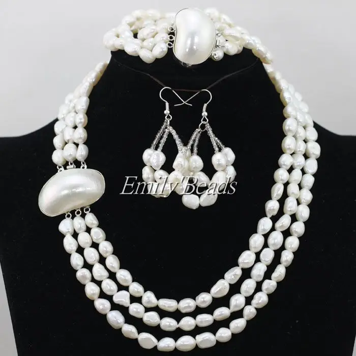 Бесплатная доставка 3 ряда ожерелье серьги и браслет из натурального