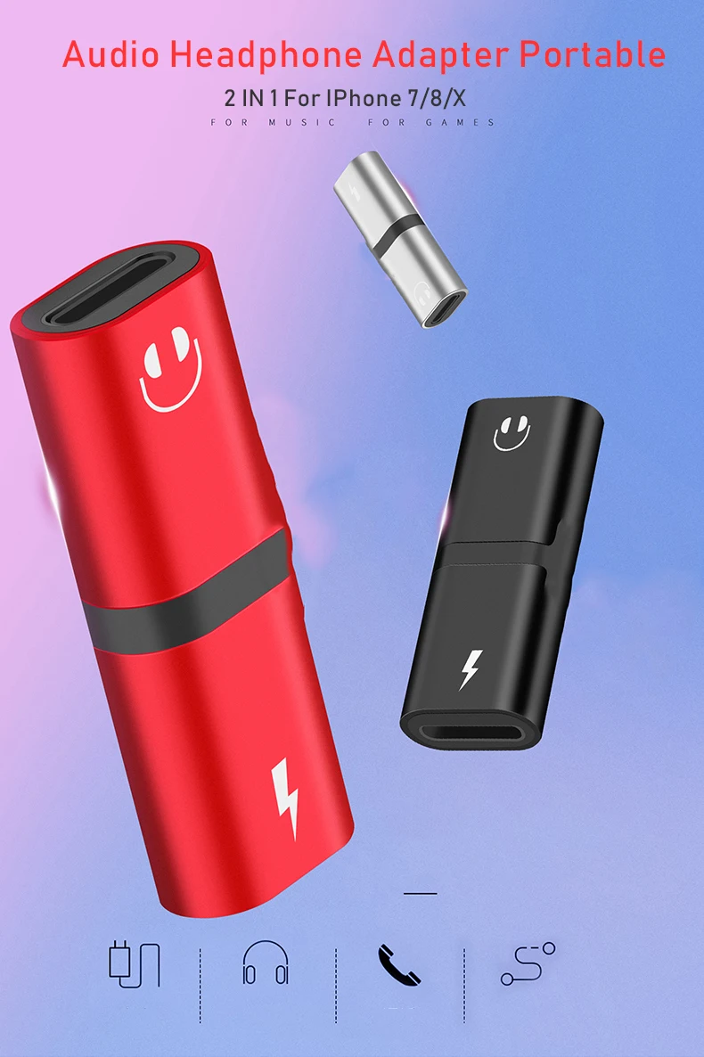 BoeYink 2 в 1 аудио адаптер зарядки для iPhone 7 8 Plus X Двойной Аудио зарядки наушников адаптер мини конвертер вызова
