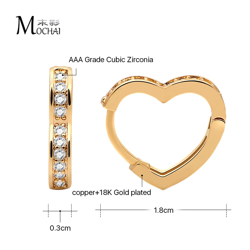 Женские серьги кольца бижутерия в форме сердца с фианитом Mochai ZK30|hoop earrings|cubic zirconia