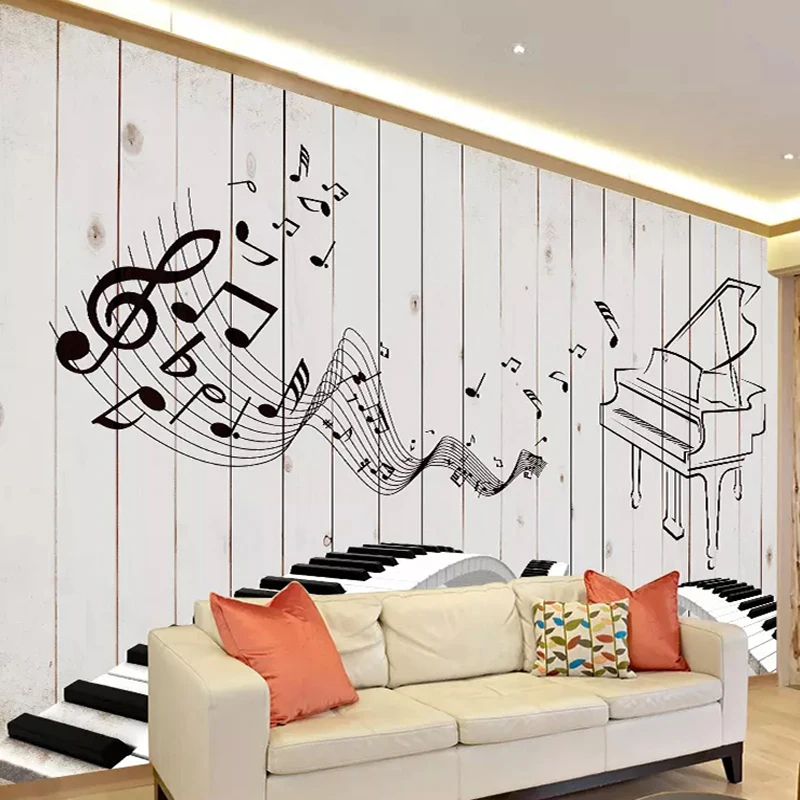 

Custom Any Size Mural Wallpaper 3D Hand Painted Wood Board Piano Music Symbol Photo Wall Murals Kids Bedroom Living Room Fresco