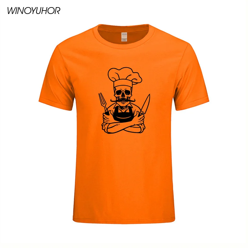 Мужская хлопковая футболка с коротким рукавом и принтом череп шеф повара|t shirts for
