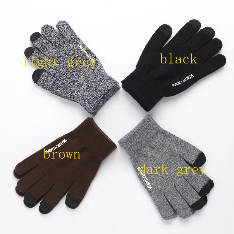 

Вязаные перчатки для сенсорных экранов для мужчин и женщин, осенне-зимние теплые шерстяные бархатные Нескользящие перчатки