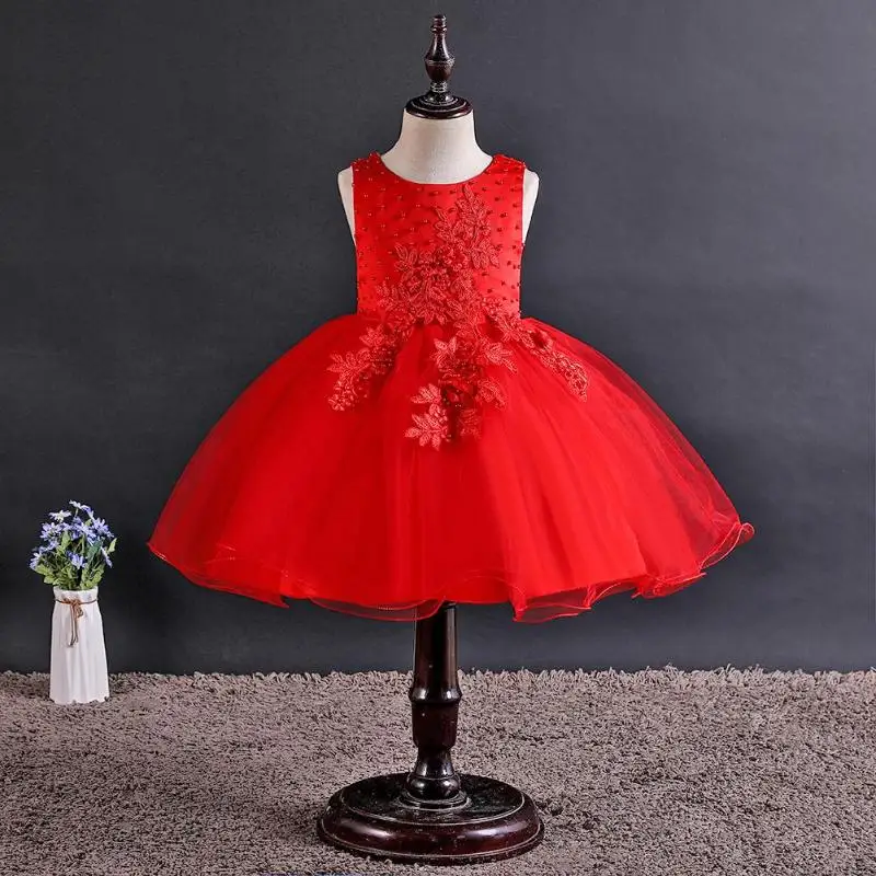 

Girls Flower Decor Dress Sleeveless Children Mesh Princess Tutu Dresses