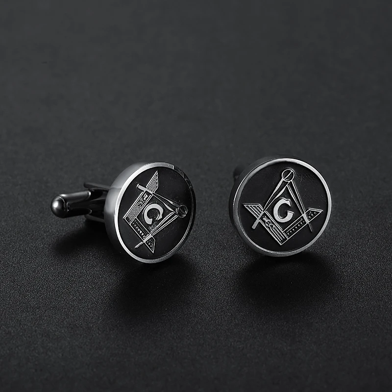 Masonic Signet Cufflinks For Men T-Shirts Black Enamel Freemason Logo 316l stainless steel Windding | Украшения и аксессуары