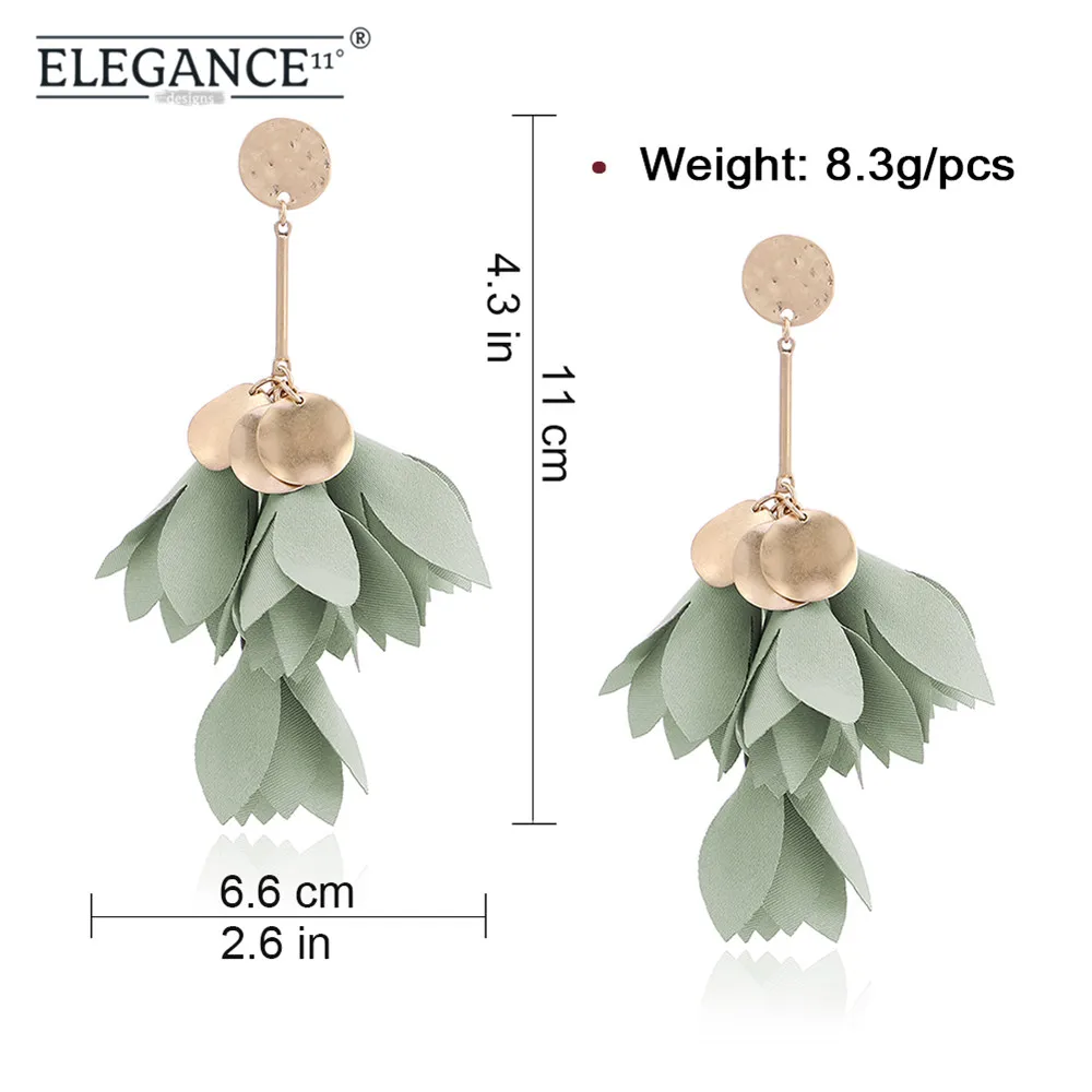 

ELEGANCE11 Long Dangle Earrings Tasse Earrings Bohemian 5 Colors Satin Chiffon Flower Earrings for Women Halloween Party