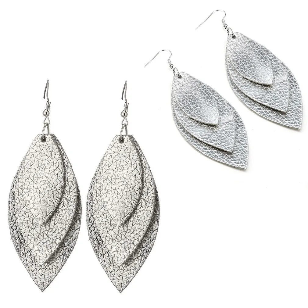 Women Multiple Colors Hook Earrings Jewelry Leather PU Faux Leaf Water Drop 2019 Fashion | Украшения и аксессуары