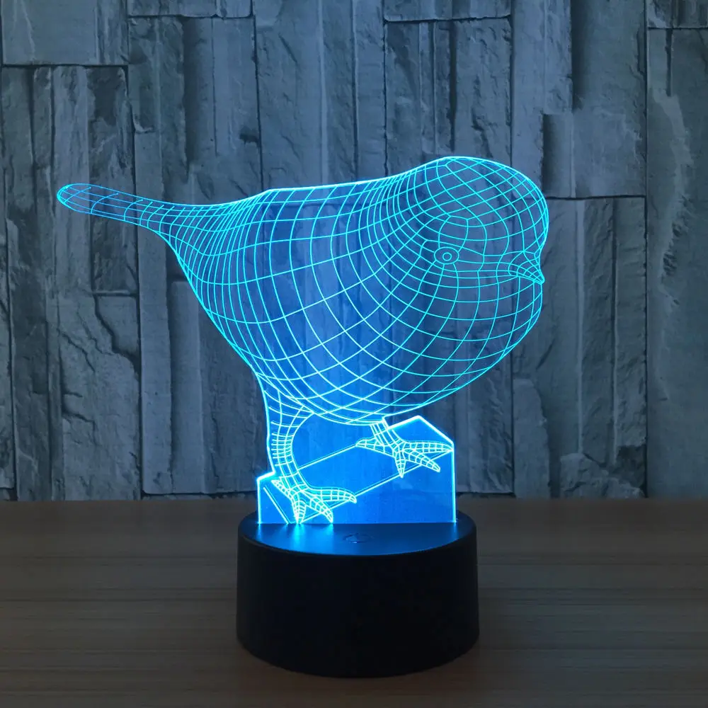 3D Ночник LED lampLED лампы птица свет в ночь 7 цветов Изменение сенсорный выключатель