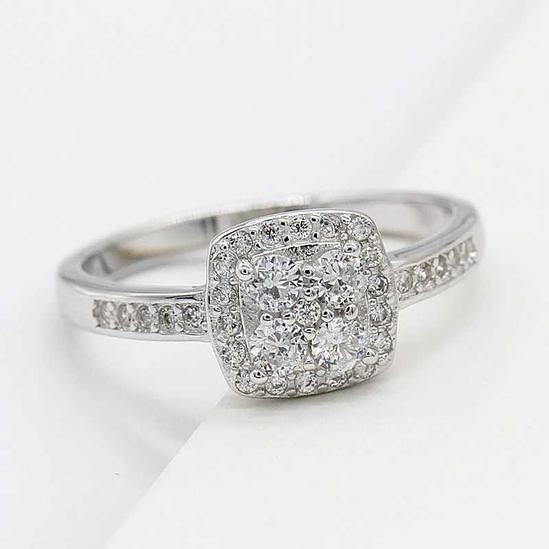 

925 Sterling Silver Women Ring Geometric Square Shape with Dazzling Zircon Rings Jewelry for Women Wedding Engagement Gift