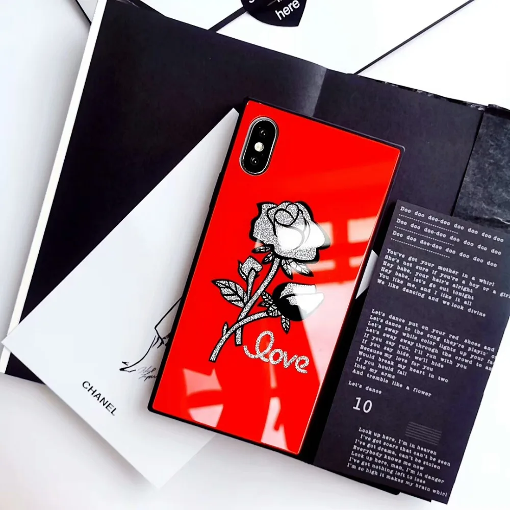 Чехол Easterm Rose Flower Square 7 чехол из закаленного стекла для телефона iPhone X 8 8Plus 6 6s