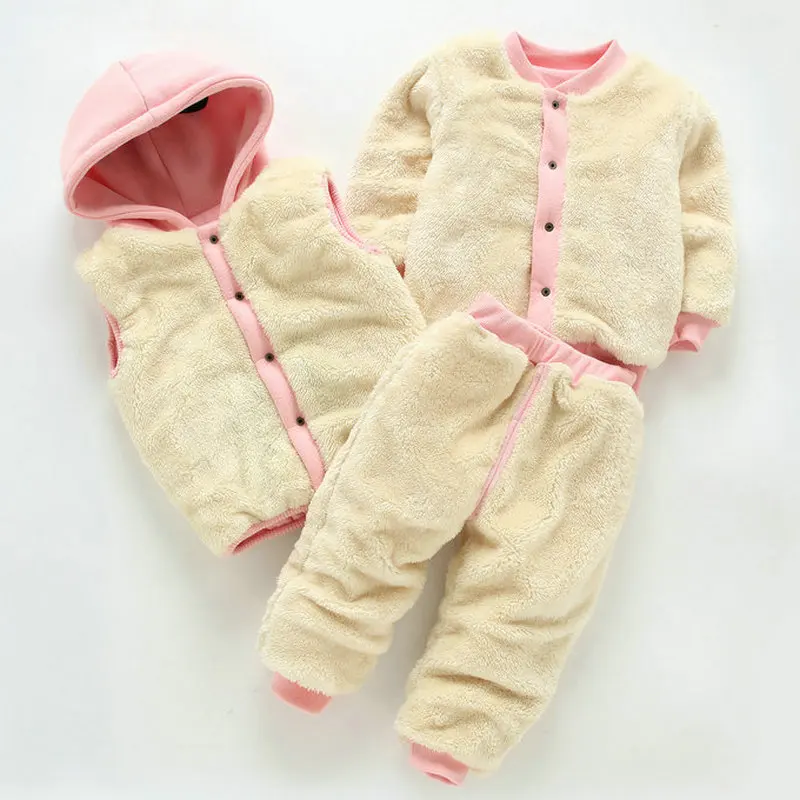 3Pcs Baby girls Clothing Set winter Newborn kids Thick Cotton-Padded Clothes for Boys Girls 0-3Y Hooded Vest Coat Tops Pant | Детская