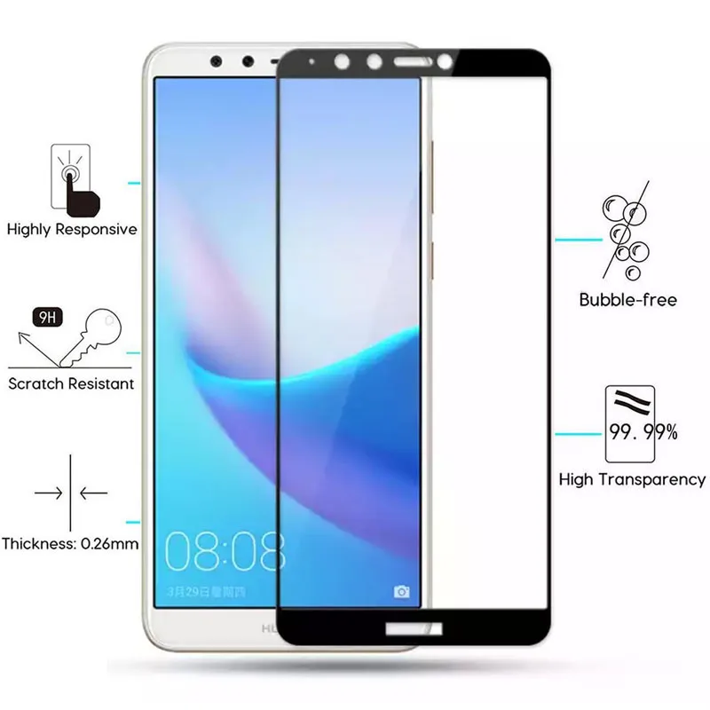Защитное стекло для Huawei Y6 Prime 2018 Y7 Y3 Y9 закаленное защиты экрана на Y 3 6 7 9 6y Y6prime Y7prime