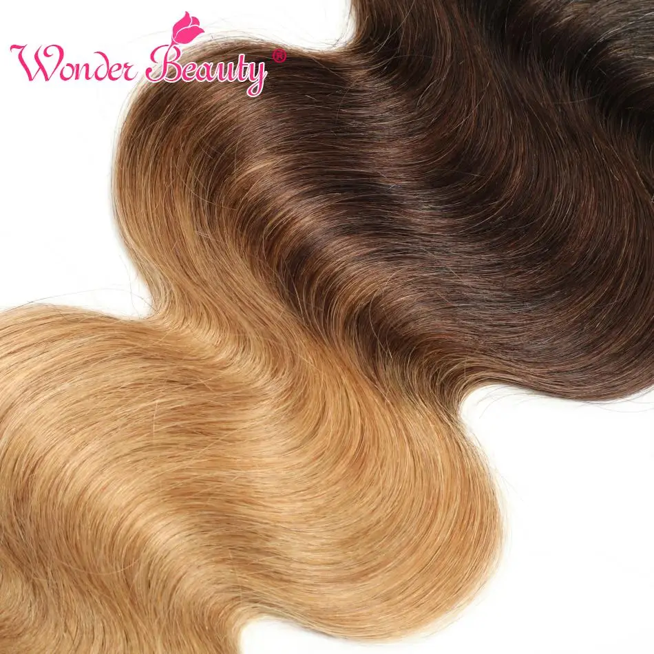 Wonder Beauty волосы Омбре пряди с закрытием волнистые перуанские 1B/4/27 Remy 4x4 кружева |