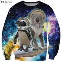 yx girl 2018 new fashion crewneck sweatshirt space penguin and koala animal 3d print mens womens casual pullover drop shipping