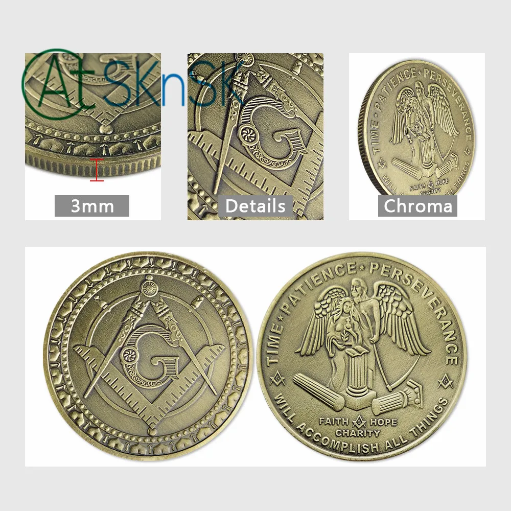 Масонская монета "Ангел" Freemason квадратный компас G железная медь время терпение упорный памятный подарок