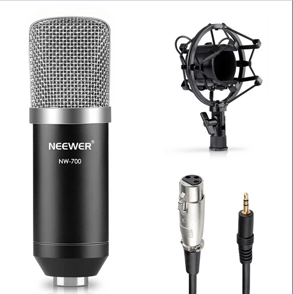 Black Neewer Набор NW-700 Профессиональной Студии Вещательного и Звукозаписывающего Конденсаторного Микрофона В Том Числе: Микрофон+ Крепление Амортизатора+ Пены Крышка+ Кабель - Цвет: Black