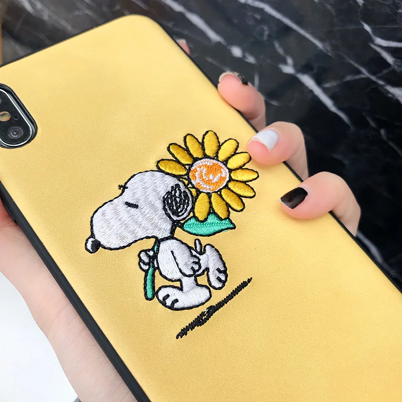 Вышивка мультяшная собака для iPhone Xs XR Max Чехол мобильного телефона 6s 7 8 Plus вышивка