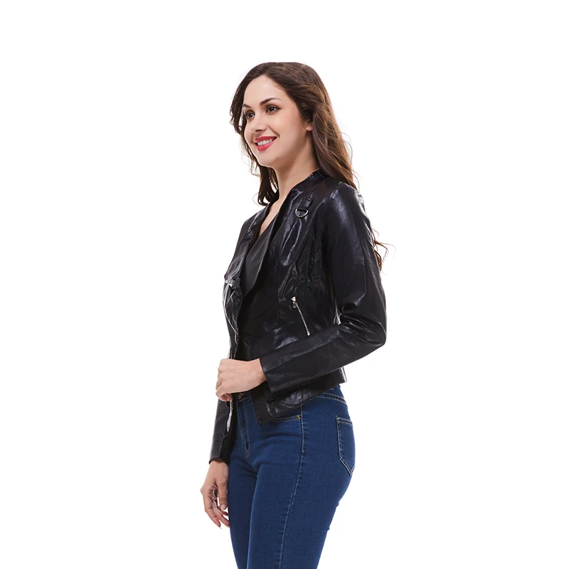 

Nice Women Short Slim Coat Green Long Sleeve PU Jacket Female Lapel Single Button Jackets Ladies Fashion Motor Biker Coats
