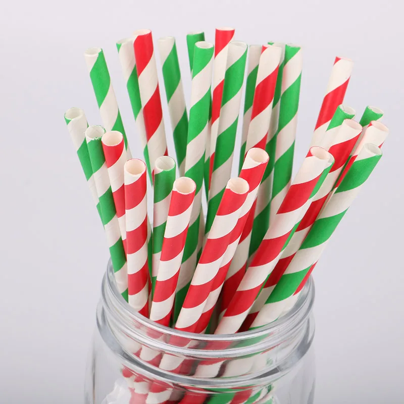 25pcs Red Green Stripe Paper Straws Christmas Favors Drinking Kids Birthday Party Decoration Supplies | Дом и сад