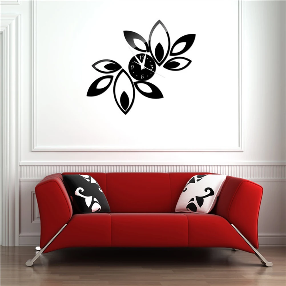 OULII Mirror Wall Clock Rhombus Leaves Sticker Decoration | Дом и сад