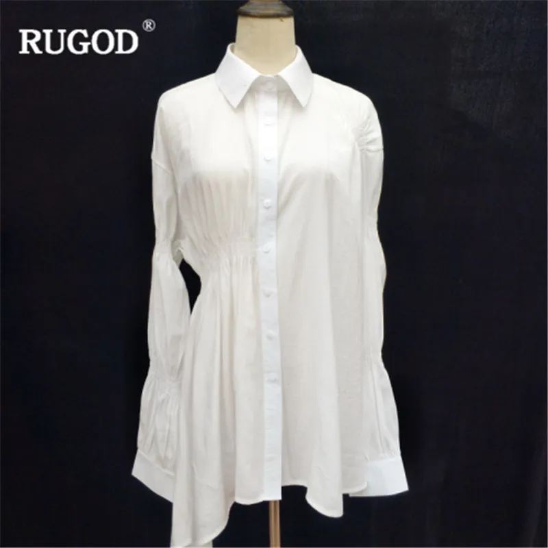 

RUGOD Elegant Turn-down collar women shirts Fashion lantern sleeve white blouse female Casual loose office ladies shirts Korean