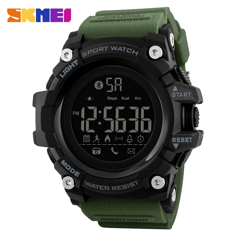 Army green SKMEI Для мужчин смарт-спортивные часы Шагомер калорий хронограф модные уличные спортивные часы 50 м Водонепроницаемый цифровые часы 1385 - Цвет: Army green
