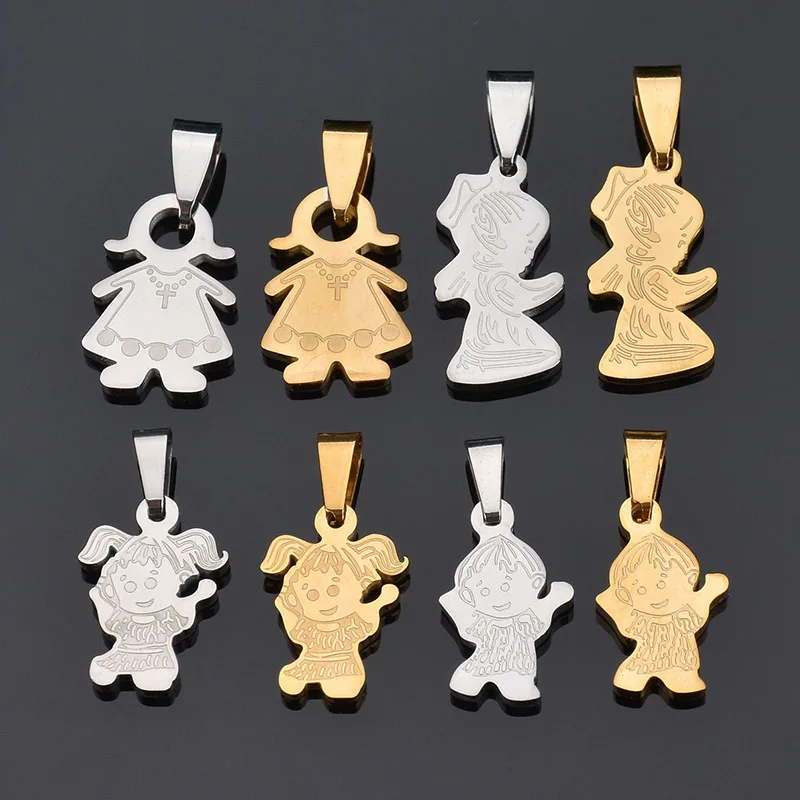 Trendy Cartoon Children Jewelry Dance Boy Girl Gold Color Stainless Stee Necklaces Pendant Kolye Collier | Украшения и аксессуары