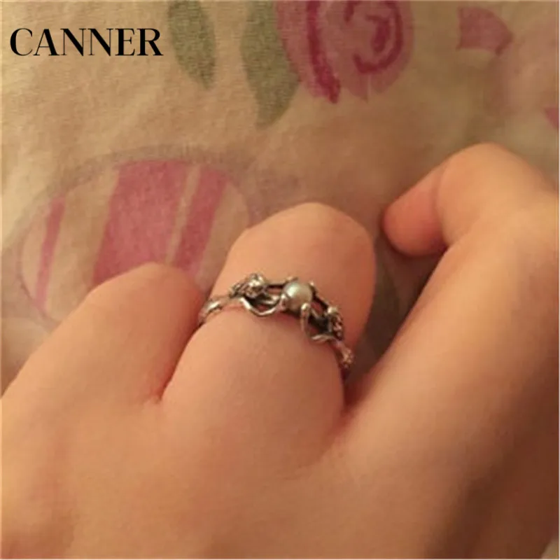 Canner, женские кольца, винтажные, две русалки, с жемчугом, Ретро стиль, кольца, свадебные, Обручальные, серебряные, ювелирные изделия, для женщин