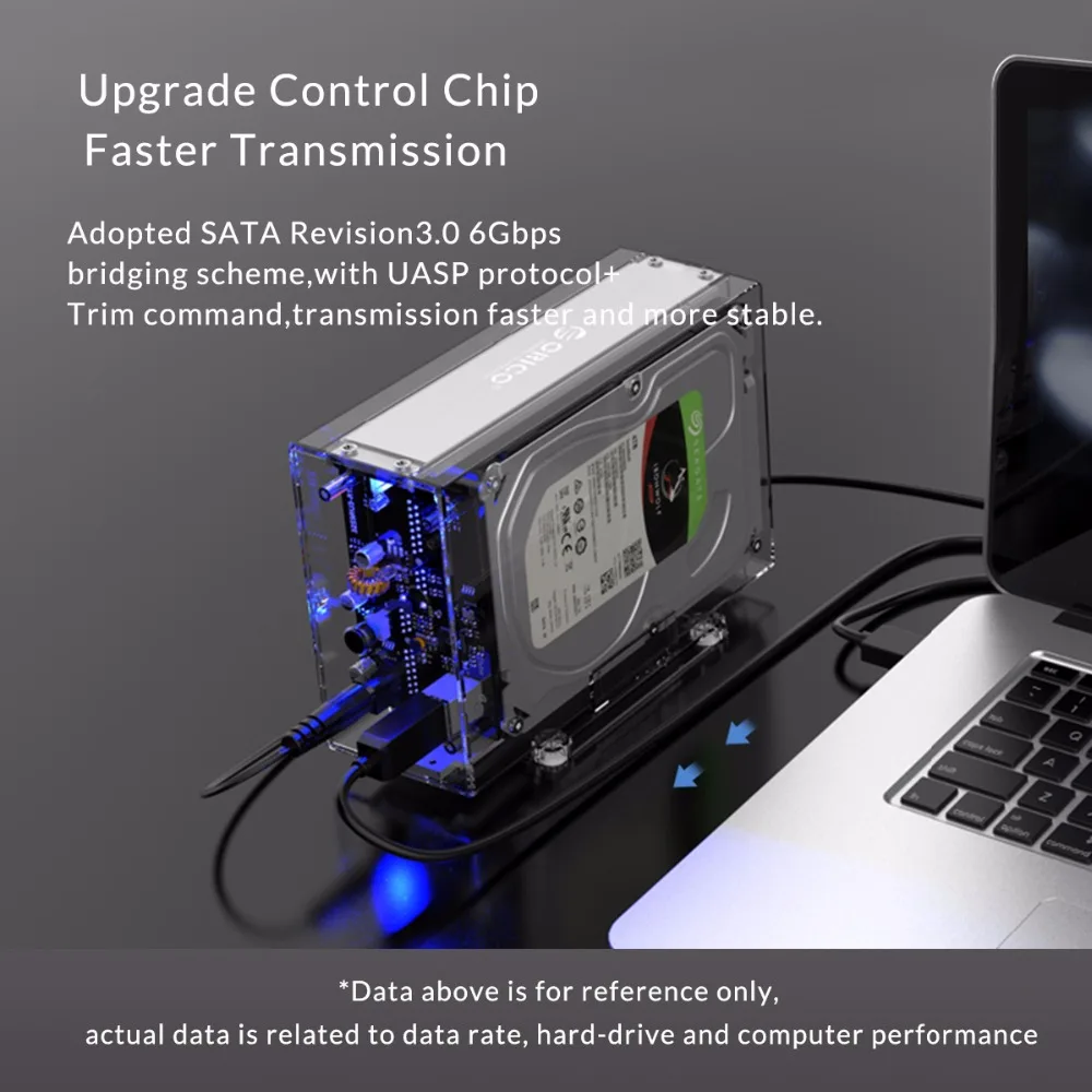ORICO 3,5 дюйма 2 отсека жесткий диск корпус прозрачный SATA для USB3.0 type-B коробка-чехол на HDD с держателем 12V3A адаптер питания
